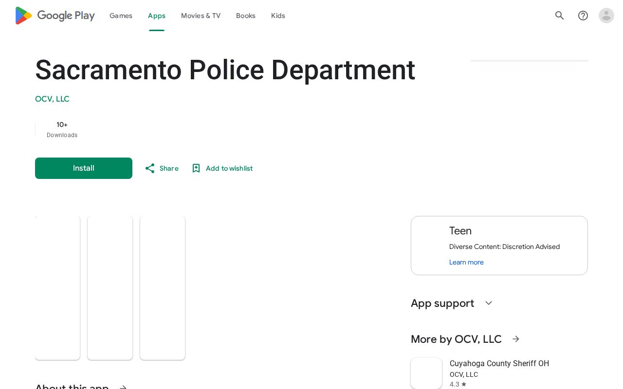 Sacramento Police Department app listing on Google Play